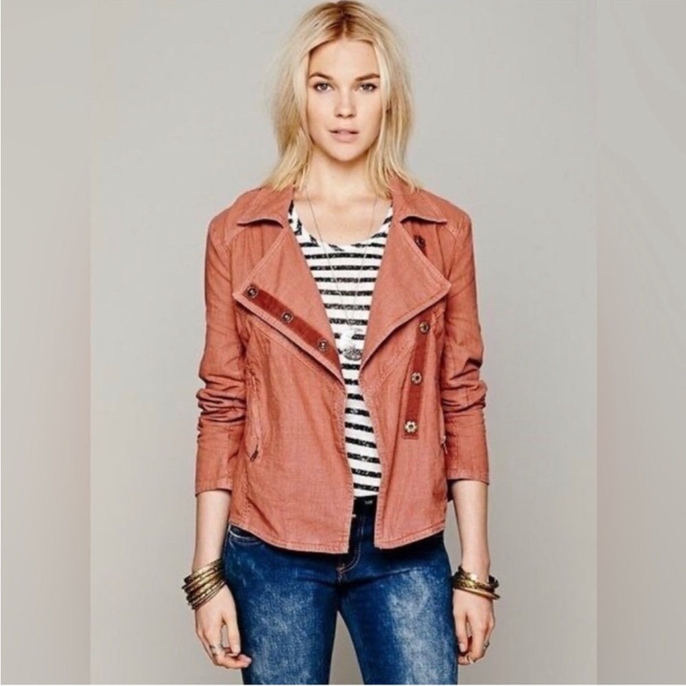 FREE PEOPLE Linen Rosewood Moto Jacket Size Small